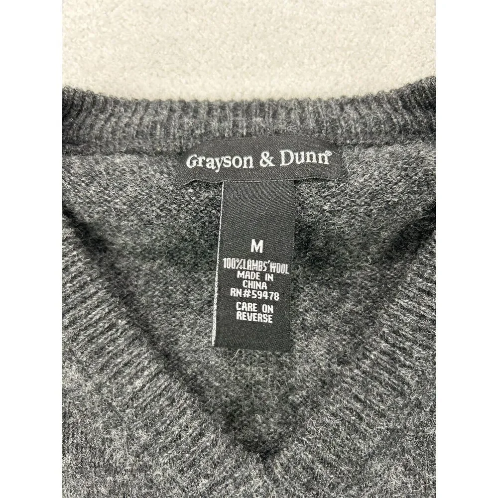 GRAYSON & DUNN 100% Lambs Wool Sweater Men M‎ Gray V Neck Grandpa Core Comfy